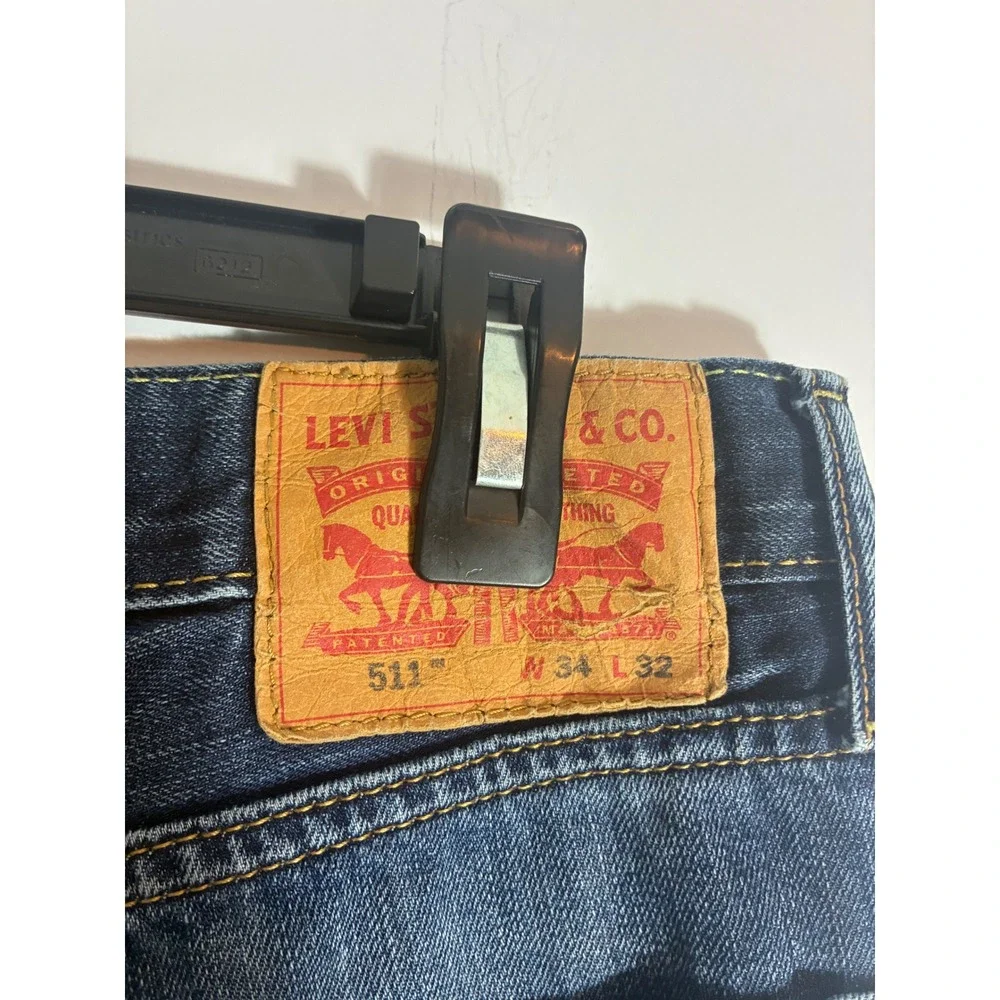Levis 511 Slim Fit Jeans Mens 34x32 Medium Wash Distressed Denim 04511-1931